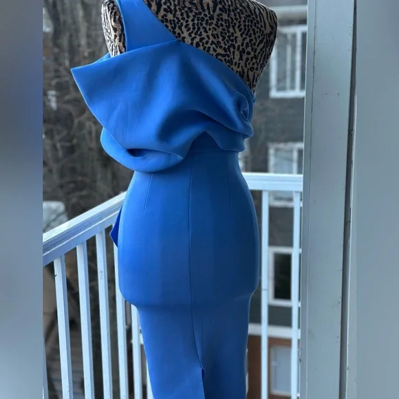 ASOS One-Shoulder Blue Draped Dress - Picture 8 of 10